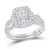 14kt White Gold Womens Baguette Diamond Bridal Wedding Engagement Ring Band Set 1.00 Cttw