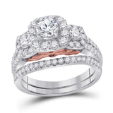 14kt Two-tone Gold Womens Round Diamond Bridal Wedding Engagement Ring Band Set 1-1/2 Cttw (Certified)