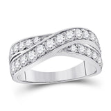 14kt White Gold Womens Round Diamond Crossover Band Ring 1.00 Cttw