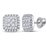 14kt White Gold Womens Round Diamond Cushion Cluster Earrings 1/2 Cttw