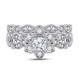 14kt Two-tone Gold Womens Round Diamond Flower Bridal Wedding Engagement Ring Band Set 3/4 Cttw (Certified)