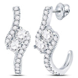 14kt White Gold Womens Round Diamond Dangle 2-stone Earrings 1.00 Cttw (Certified)