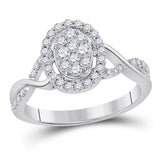 14kt White Gold Womens Round Diamond Fashion Cluster Oval Ring 1/2 Cttw