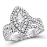 14kt Two-tone Gold Womens Marquise Diamond Bridal Wedding Engagement Ring Band Set 1.00 Cttw (Certified)