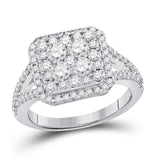 14kt White Gold Womens Round Diamond Right Hand Cluster Ring 1-1/2 Cttw