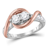 14kt Two-tone Gold Womens Round Diamond 2-stone Bridal Wedding Engagement Ring 1.00 Cttw (Certified)