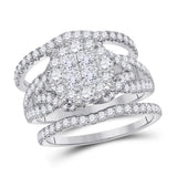 14kt White Gold Womens Princess Diamond Bridal Wedding Engagement Ring Band Set 2.00 Cttw