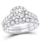 14kt White Gold Womens Round Diamond Bridal Wedding Engagement Ring Band Set 2.00 Cttw (Certified)