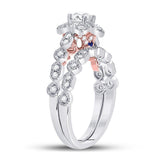 14kt Two-tone Gold Womens Round Diamond Starburst Bridal Wedding Ring Set 3/4 Cttw (Certified)