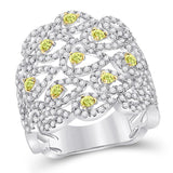 14kt White Gold Womens Round Yellow Diamond Teardrop Band Ring 1-1/2 Cttw
