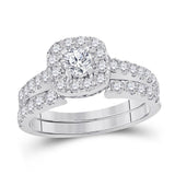 14kt White Gold Womens Round Diamond Bridal Wedding Engagement Ring Band Set 1-3/8  (Certified)