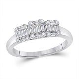 14kt White Gold Womens Baguette Diamond Cluster 3-stone Ring 1/2 Cttw
