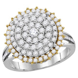 14kt Two-tone Gold Womens Round Diamond Right Hand Cocktail Ring 1-1/2 Cttw