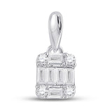 14kt White Gold Womens Baguette Diamond Fashion Cluster Pendant 1/5 Cttw