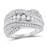 14kt White Gold Womens Round Diamond Fashion Crossover Band Ring 1.00 Cttw