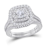 14kt White Gold Womens Princess Diamond Bridal Wedding Engagement Ring Band Set 2.00 Cttw (Certified)