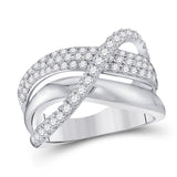 14kt White Gold Womens Round Diamond Modern Crossover Band Ring 1.00 Cttw
