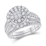 14kt White Gold Womens Princess Diamond Bridal Wedding Engagement Ring Band Set 1-1/2 Cttw