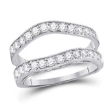 14kt White Gold Womens Round Diamond Milgrain Wrap Ring Guard Enhancer 1.00 Cttw
