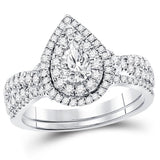 14kt White Gold Womens Pear Diamond Bridal Wedding Engagement Ring Band Set 1.00 Cttw (Certified)