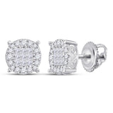 14kt White Gold Womens Princess Diamond Fashion Cluster Earrings 1.00 Cttw