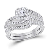14kt White Gold Womens Princess Diamond Bridal Wedding Engagement Ring Band Set 1.00 Cttw (Certified)