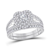 14kt White Gold Womens Round Diamond Heart Bridal Wedding Engagement Ring Band Set 1-1/5 Cttw