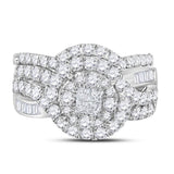 14kt White Gold Womens Princess Diamond Bridal Wedding Engagement Ring Band Set 1-3/4 Cttw