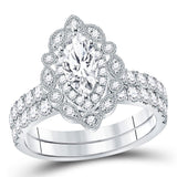 14kt White Gold Womens Marquise Diamond Bridal Wedding Engagement Ring Band Set 2.00 Cttw (Certified)