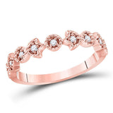 14kt Rose Gold Womens Round Diamond Floral Stackable Band Ring 1/10 Cttw