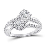 14kt White Gold Womens Round Diamond 2-stone Bridal Wedding Engagement Ring 1.00 Cttw (Certified)