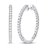 14kt White Gold Womens Round Diamond Inside-Outside Hoop Earrings 1.00 Cttw