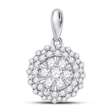 14kt White Gold Womens Round Diamond Flower Cluster Pendant 1/2 Cttw