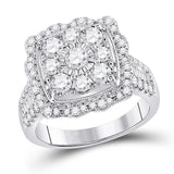 14kt White Gold Womens Round Diamond Right Hand Flower Cluster Ring 2.00 Cttw