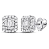 14kt White Gold Womens Baguette Diamond Fashion Cluster Earrings 1/2 Cttw