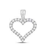14kt White Gold Womens Round Diamond Outline Heart Pendant 1/2 Cttw