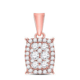 14kt Rose Gold Womens Round Diamond Rectangular Cluster Pendant 1/4 Cttw