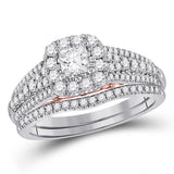 14kt Two-tone Gold Womens Round Diamond Bridal Wedding Engagement Ring Band Set 1.00 Cttw (Certified)