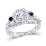 14kt White Gold Womens Princess Diamond Sapphire Engagement Ring Band Set 1.00 Cttw (Certified)