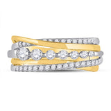 14kt Yellow Gold Womens Round Diamond Graduated Crossover Band Ring 1/2 Cttw