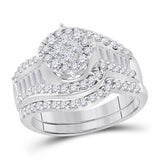 14kt White Gold Womens Princess Diamond Bridal Wedding Engagement Ring Band Set 1-1/4 Cttw