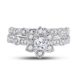14kt Two-tone Gold Womens Round Diamond Starburst Bridal Wedding Ring Set 3/4 Cttw (Certified)