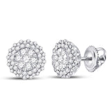 14kt White Gold Womens Round Diamond Halo Cluster Earrings 1.00 Cttw