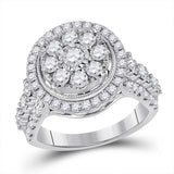 14kt White Gold Womens Round Diamond Fashion Cocktail Cluster Ring 1-3/4 Cttw