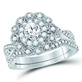 14kt White Gold Womens Round Diamond Halo Bridal Wedding Engagement Ring Band Set 1.00 Cttw (Certified)
