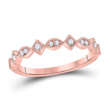 14kt Rose Gold Womens Round Diamond Geometric Stackable Band Ring 1/10 Cttw