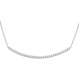 14kt White Gold Womens Round Diamond Curved Bar Necklace 1.00 Cttw