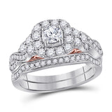 14kt Two-tone Gold Womens Round Diamond Bridal Wedding Engagement Ring Band Set 1.00 Cttw (Certified)