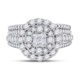 14kt White Gold Womens Princess Diamond Bridal Wedding Engagement Ring Band Set 1-1/2 Cttw