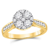 14kt Yellow Gold Womens Round Diamond Fashion Cluster Ring 1.00 Cttw